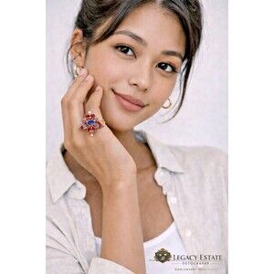 Barbara Bixby Orchid Ring Iolite Pearl Sapphire Enamel SS/18K Size 9 NEW in BOX